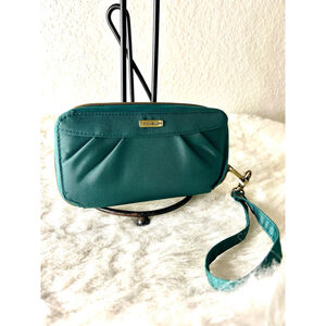 Travelon Safe ID RFID Blocking green zip around wallet, wristlet